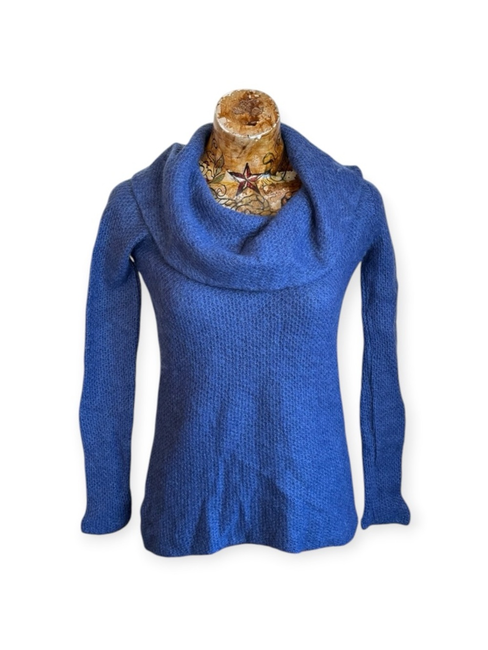 Ann Taylor knit turtleneck cowl sweater mohair blend blue small winter